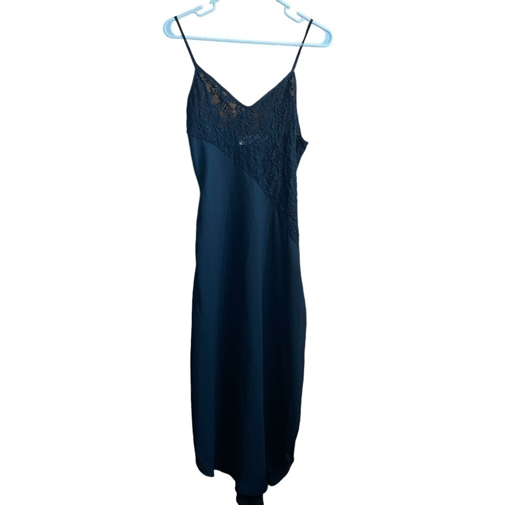 VTG y2k 90s Victorias Secret Gold Label Black Satin Lace Maxi Slip Dress Small